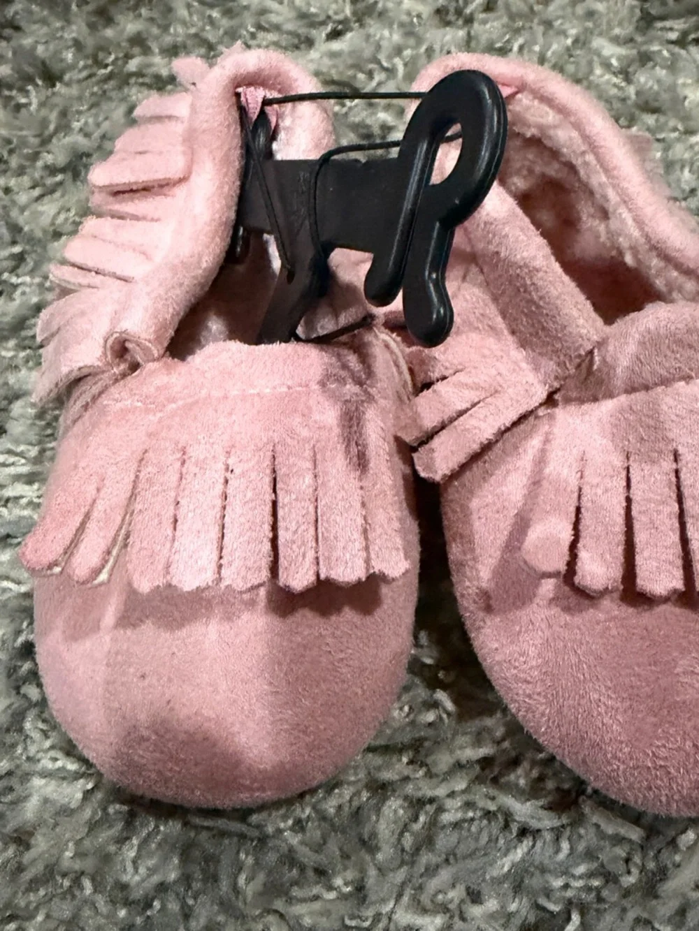 Wonder Nation Pink Suede Slipper Moccasin Shoe Sherpa Lined